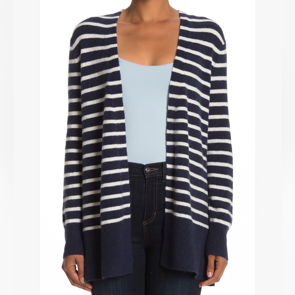 Madewell Cozy Walker Merino Wool Alpaca Open Long Cardigan Navy White Stripe-S